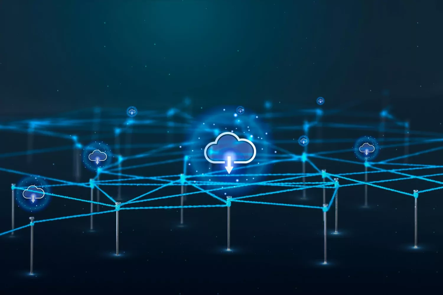 Detroit business district skyline background with Cloud Migration Services Detroit digital illustration